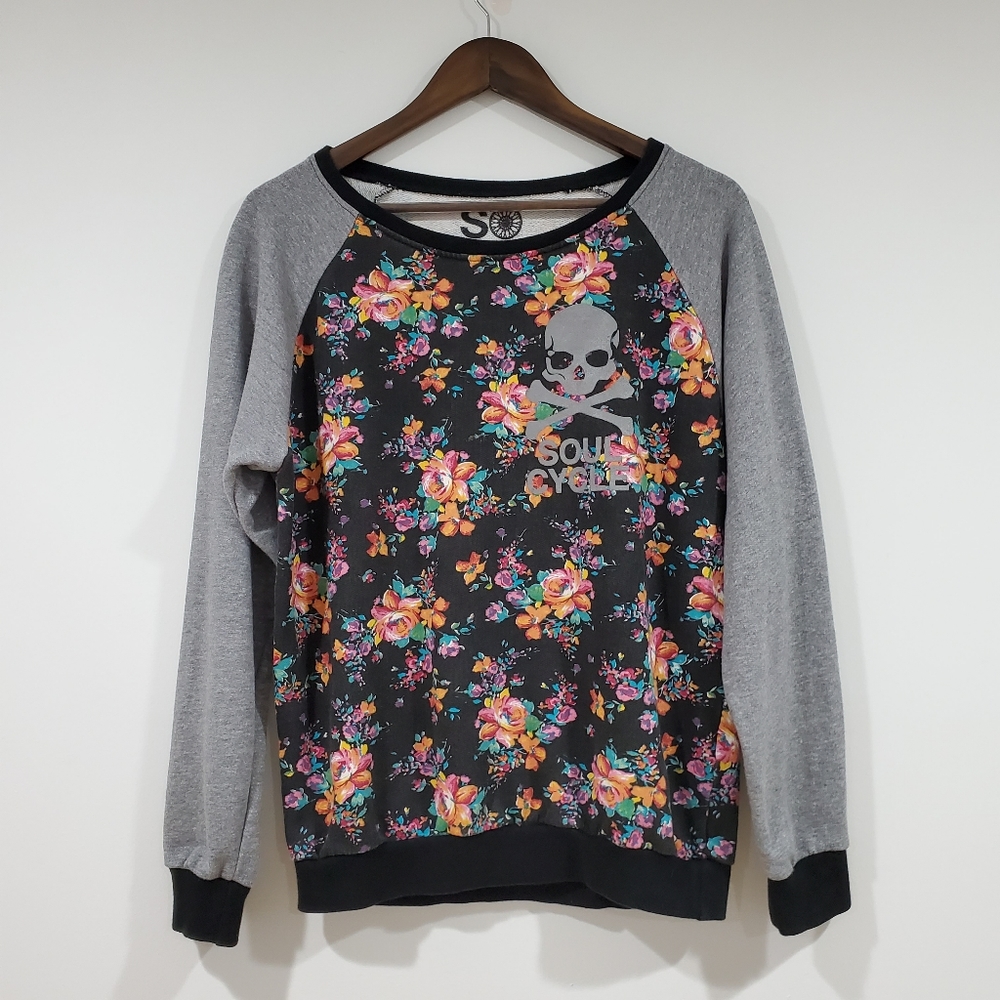 Soulcycle Two Tone Floral Raglan Sweatshirt Skull Women's Size OSFM